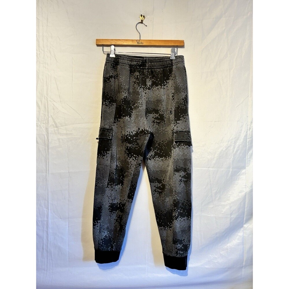 AND1 Mens Medium Gray Black Camo Cargo Jogger Sweatpants Fleece Lined Athletic